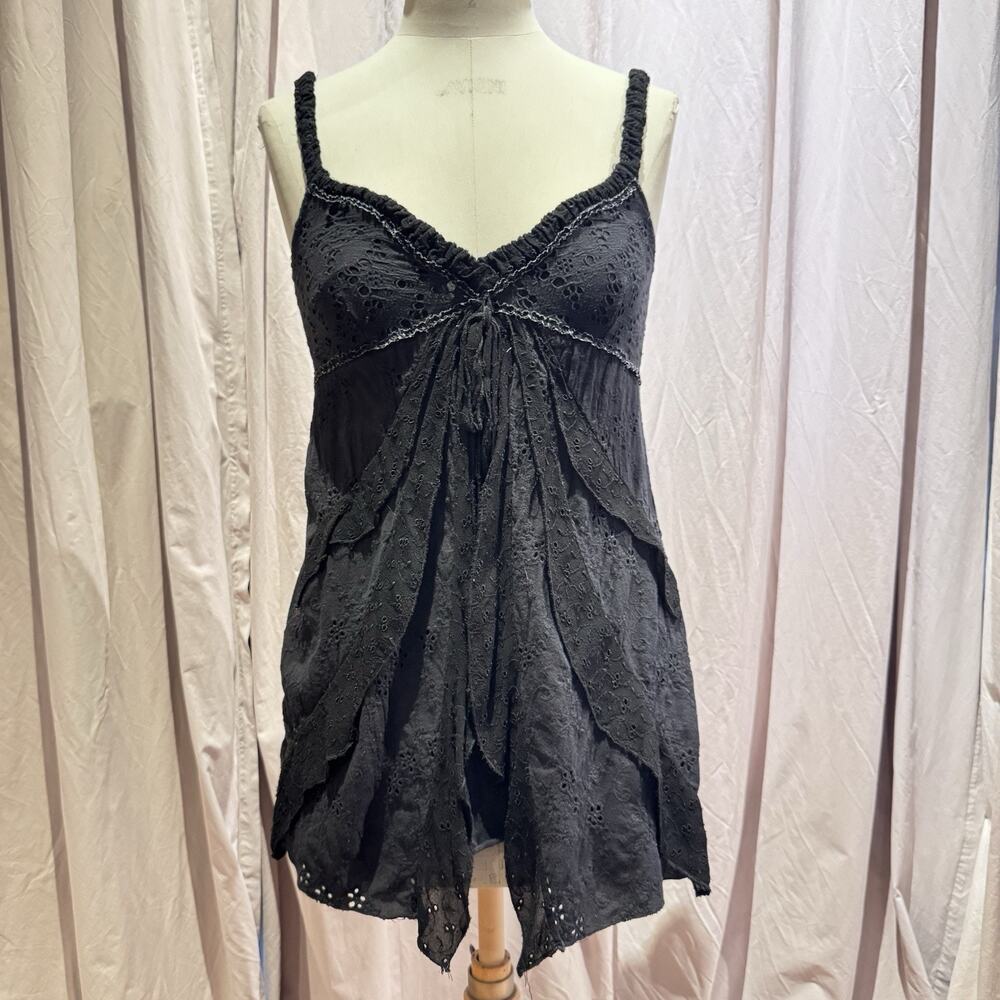 Ann Ferriday VTG Stretch Cotton Eyelet Layered Ruffle Babydoll Tunic Top M